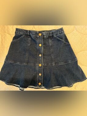 Draper James Dark Blue Button-Front Denim Skirt with Gold Buttons